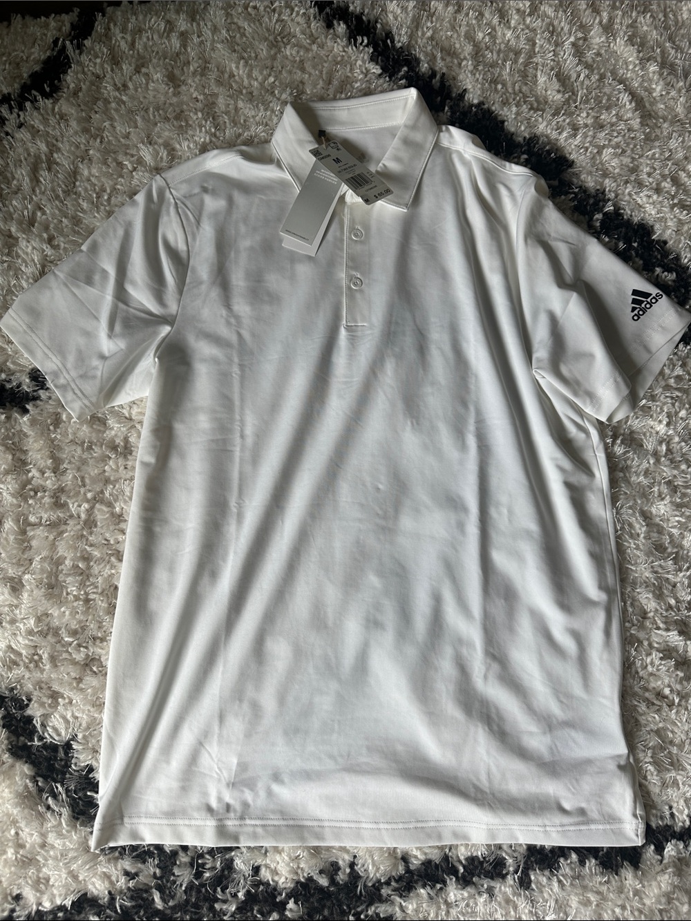 adidas Men’s White Polo Shirt with Sleeve Logo NWT SPF 50